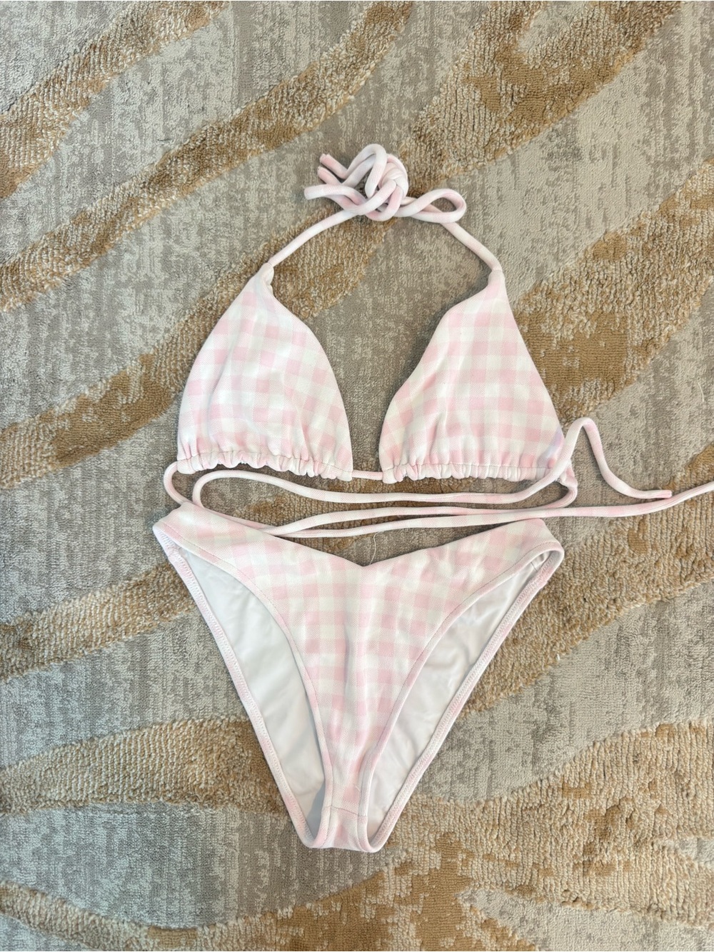 FRANKIES BIKINIS PINK GINGHAM BIKINI SET